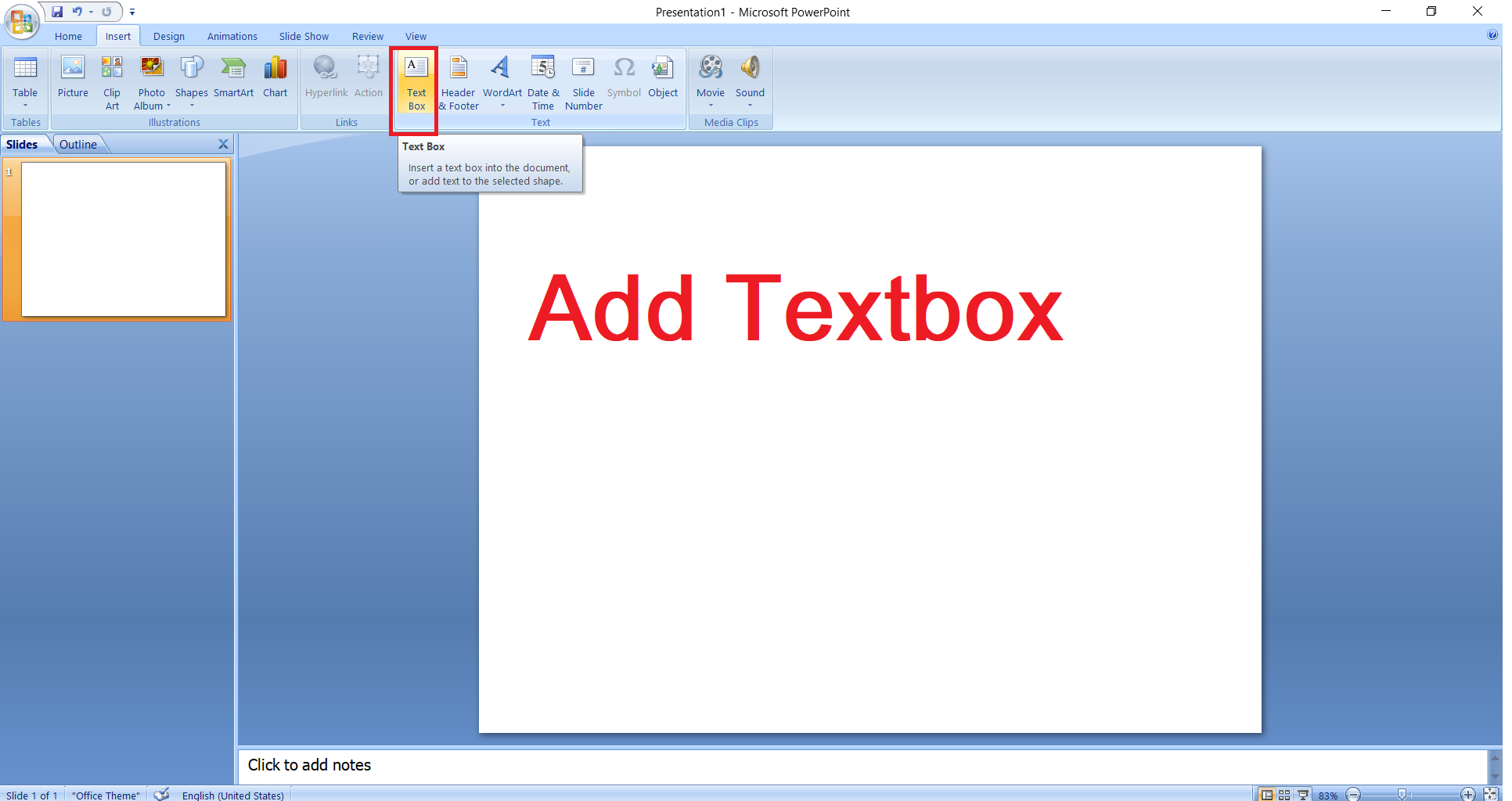 Go to Insert and Add Textbox