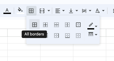 Choose the appropriate type of border for your selected range