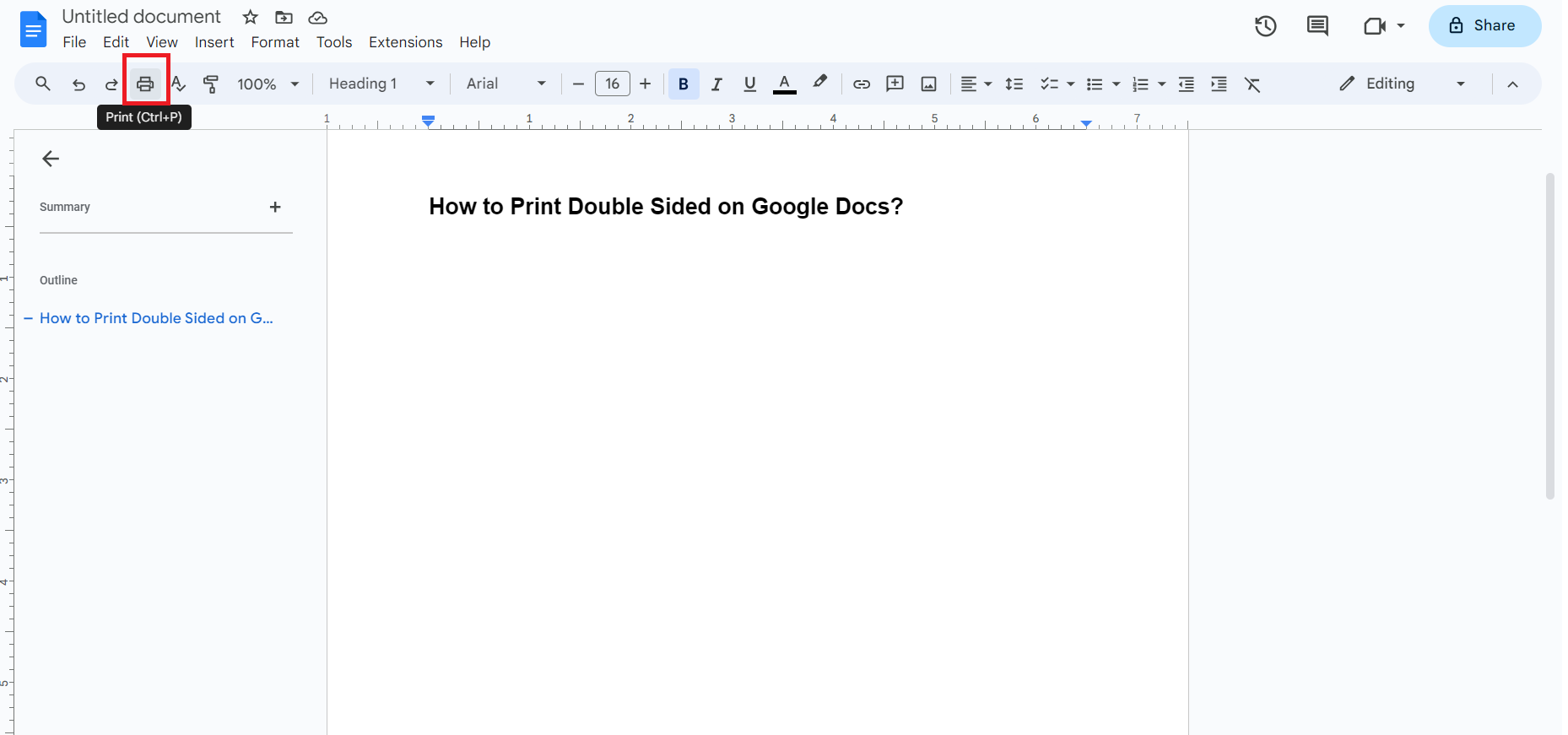 Print Icon on Google Docs