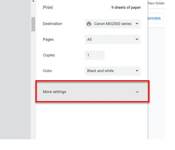 More settings in Google Docs print