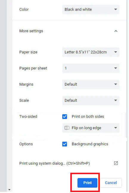 Print on google docs