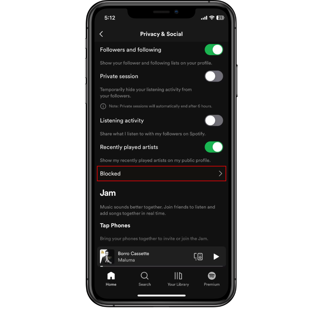 Blocked Option in Spotify