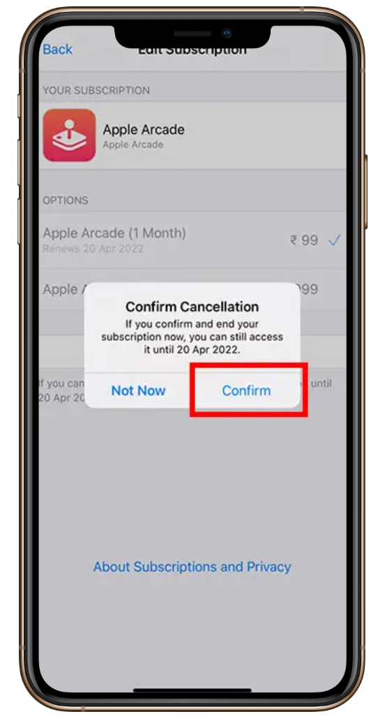Tap on Confirm option to confirm cancel the subscription
