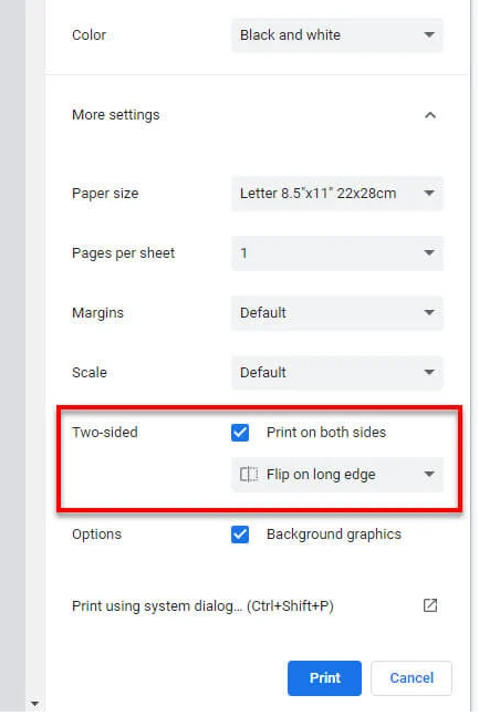 Two Sided Print in Google Docs