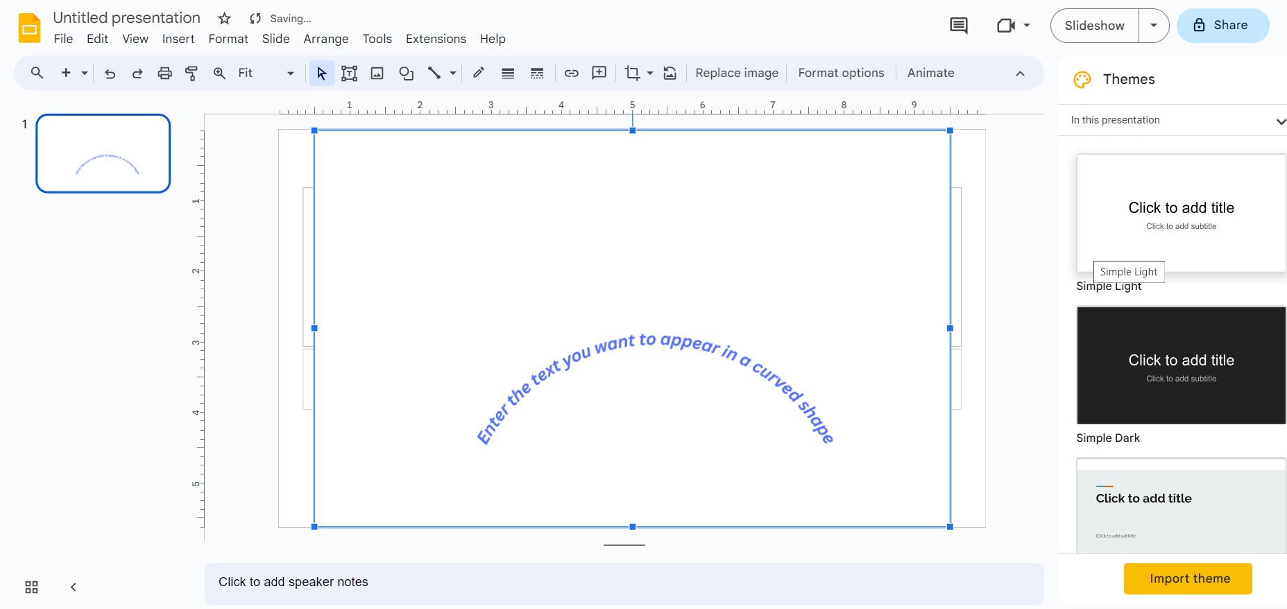 Curved Text Has Been Added to Google Slide