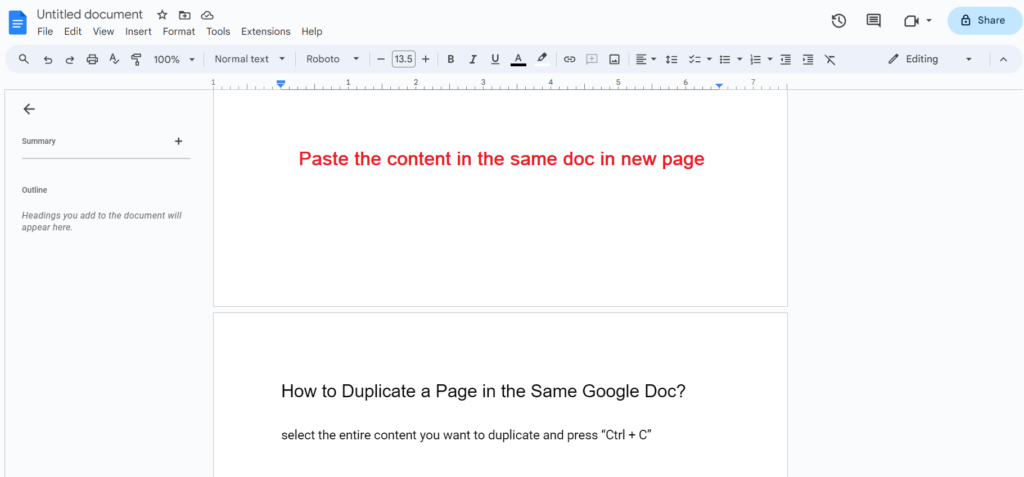 how to make a second page google docs