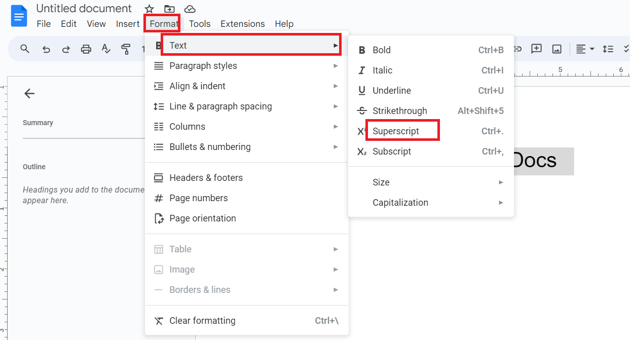 Adding Superscript in Google Docs
