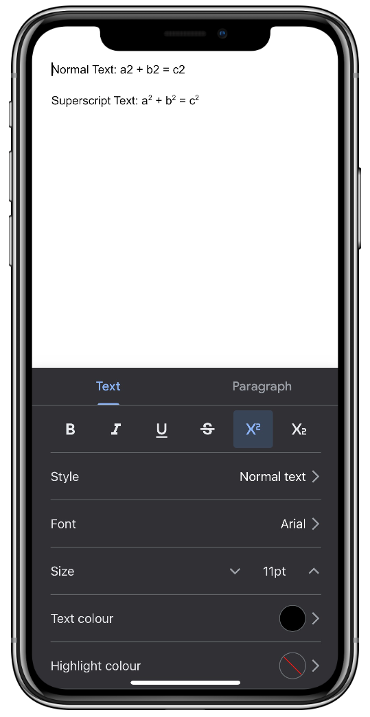 Adding a Superscript in Google Docs on the Mobile