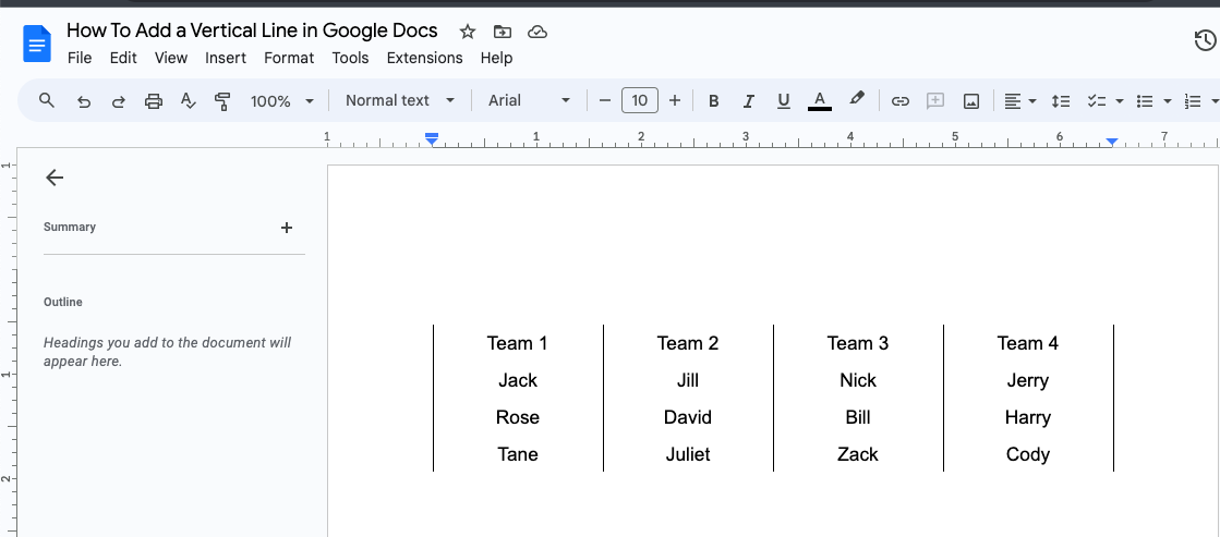 Adding Vertical Lines Using Table