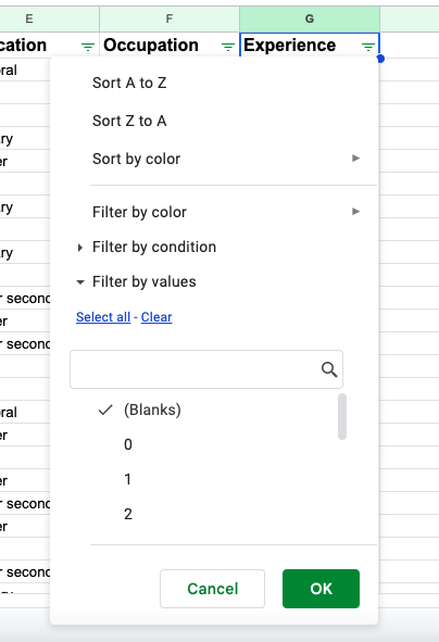 Clear All Filters and Select Blank