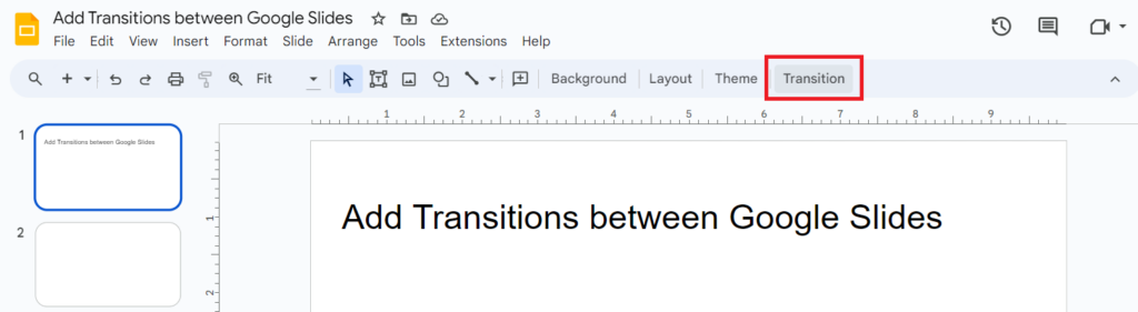 Transitions Menu in Google Slides