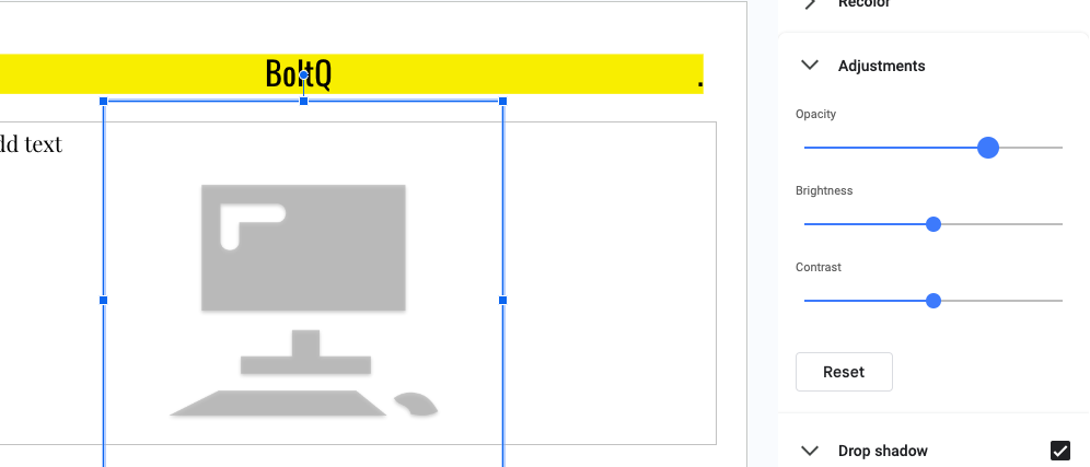 Expand the “Adjustments” option from the format editor and select required opacity level