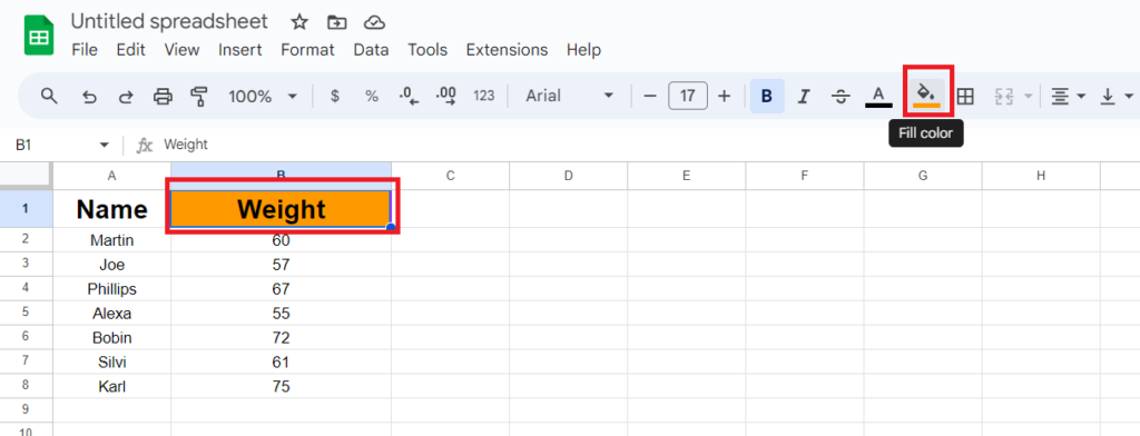 Fill Color in cell in google sheet