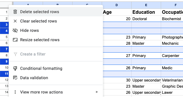 Delete Selected Rows from Menu