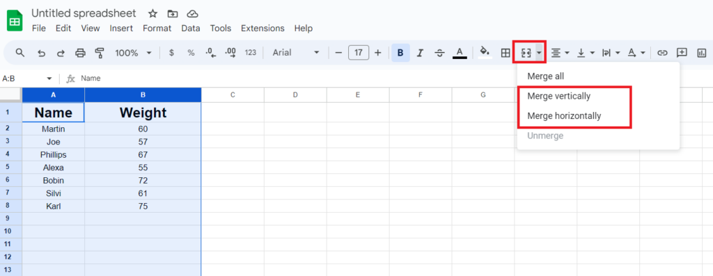 Merge Columns in google sheet