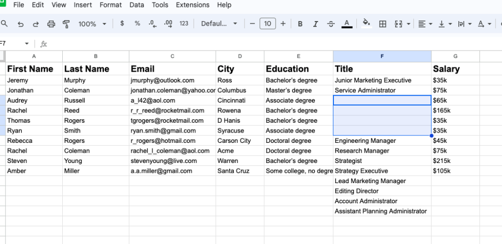 Multiple cells have been successfully added to the sheet