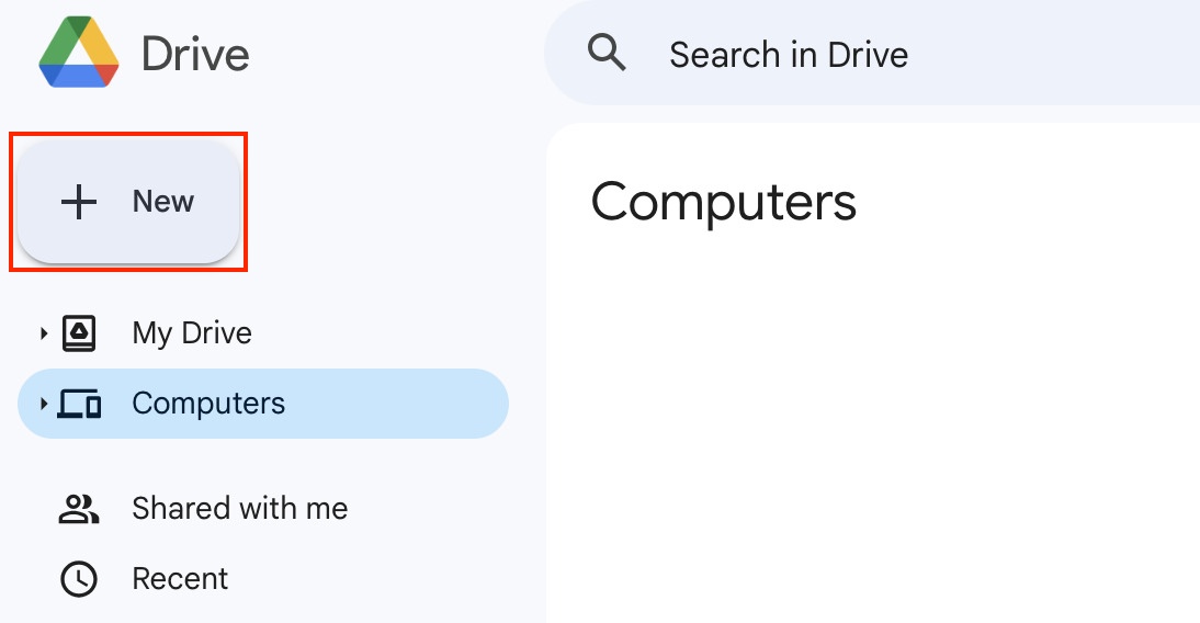 Click on "New" option in Google Drive