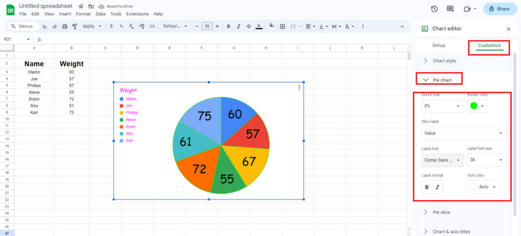 Pie Chart Customization in google sheet