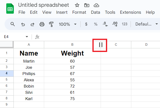 Resize Column in google sheet