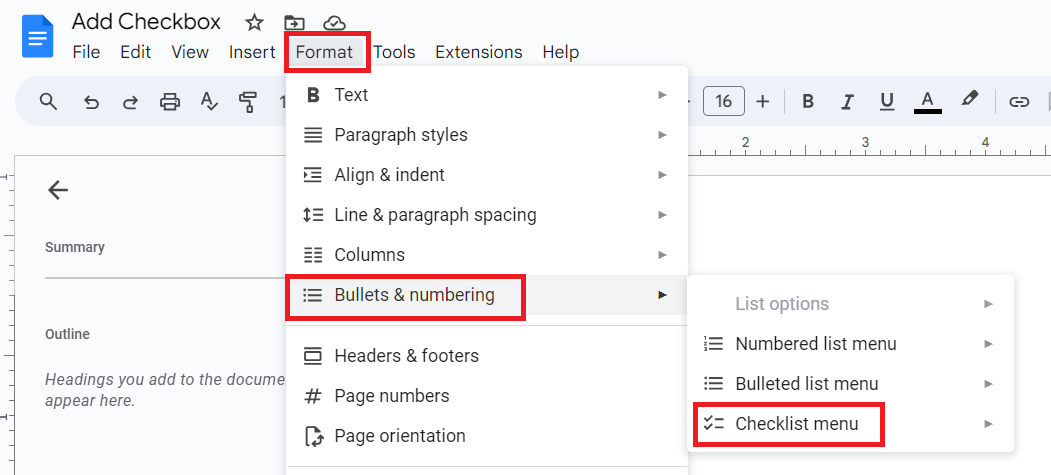 Select Bullets & Numbering from Format Menu