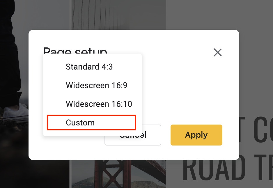 Select "Custom" Option