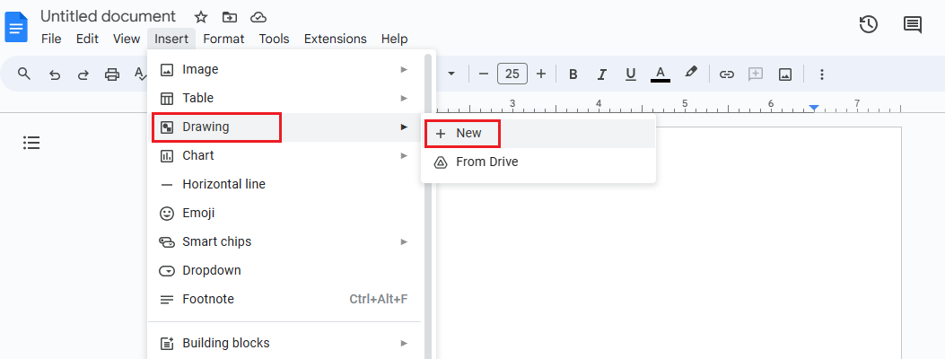 Navigating to Drawing Option in Google Docs