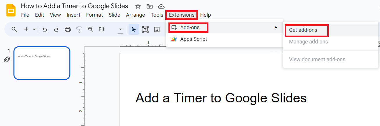 Select Extensions in Google Slides