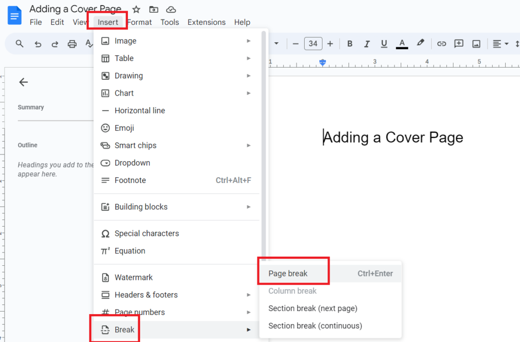 Page Break in Google Docs