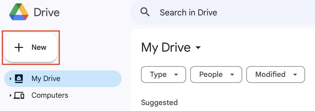Tap on New in Google Drive
