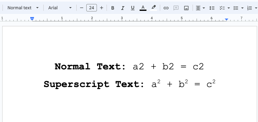 Normal Text vs Super Script Text