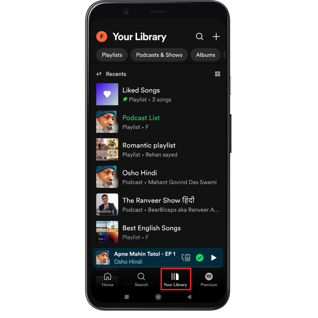 Tap on Your Library in Spotify