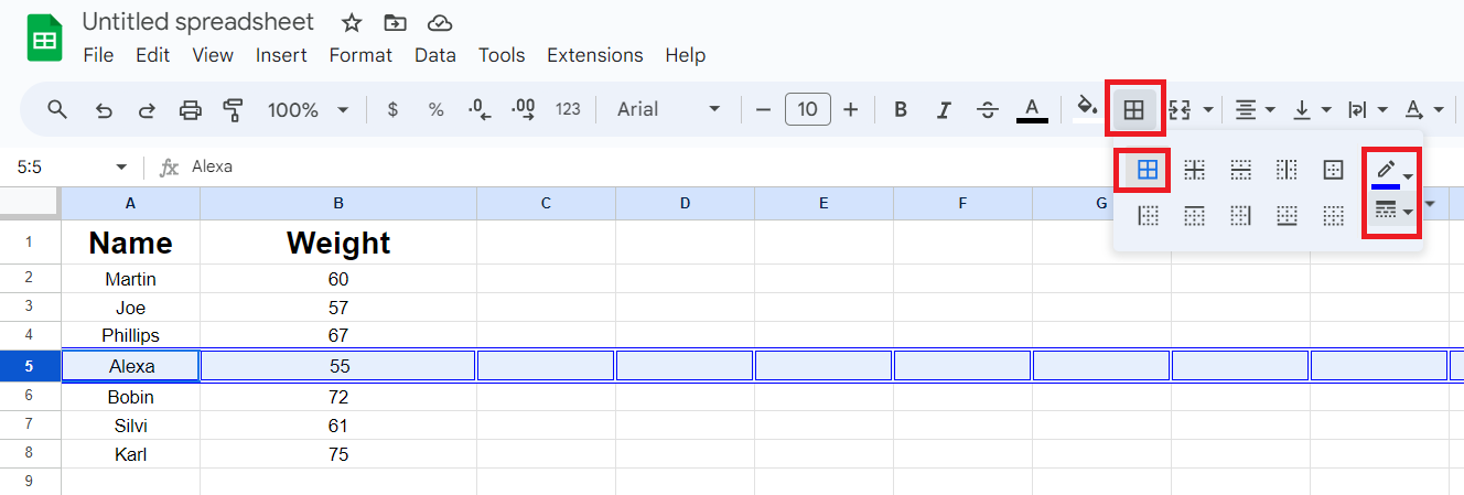 Border color in Google Sheet