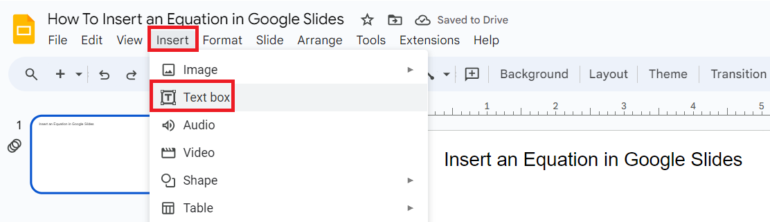 Insert Textbox in Google Slides