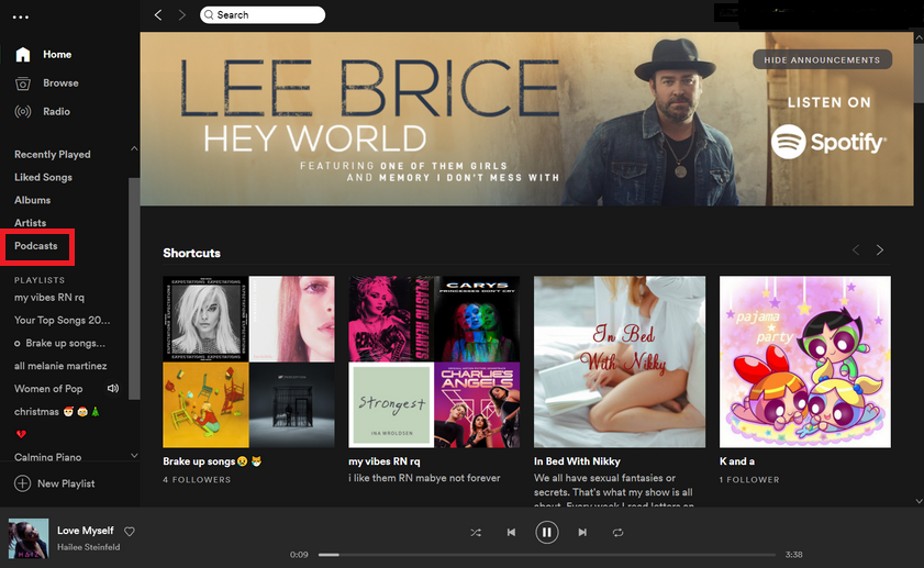 Navigate to Podcasts in Spotify Desktop