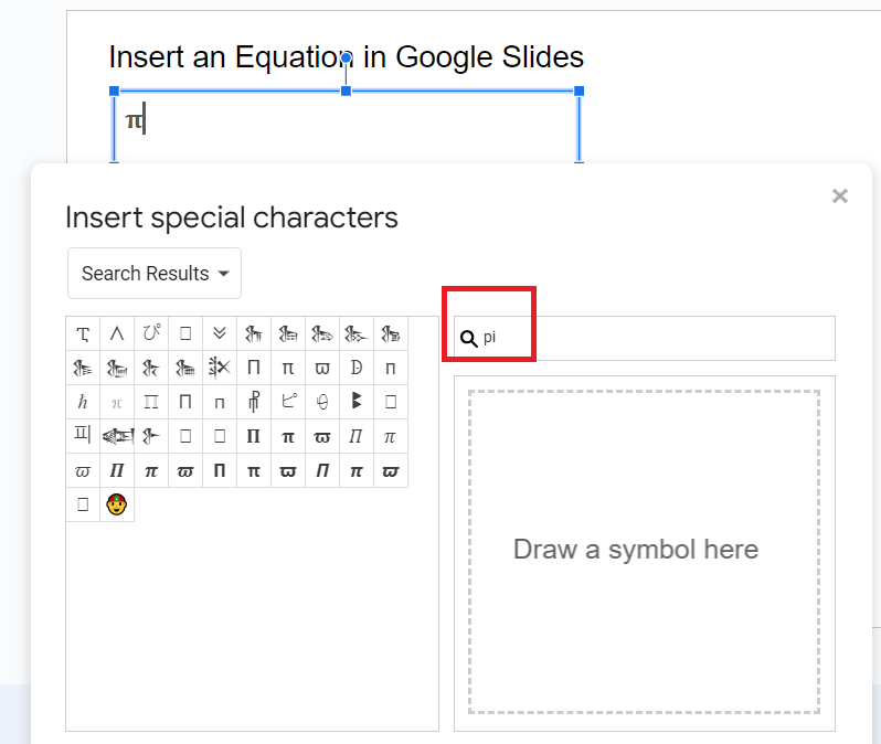 Search Required Symbol in Google Slides