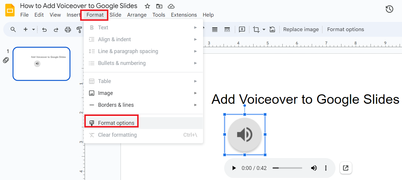 Select Format Options from format menu