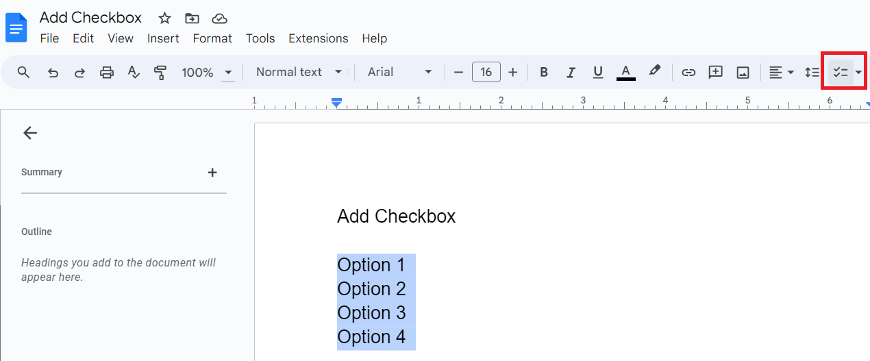 Select a Checkbox Option in Google Docs