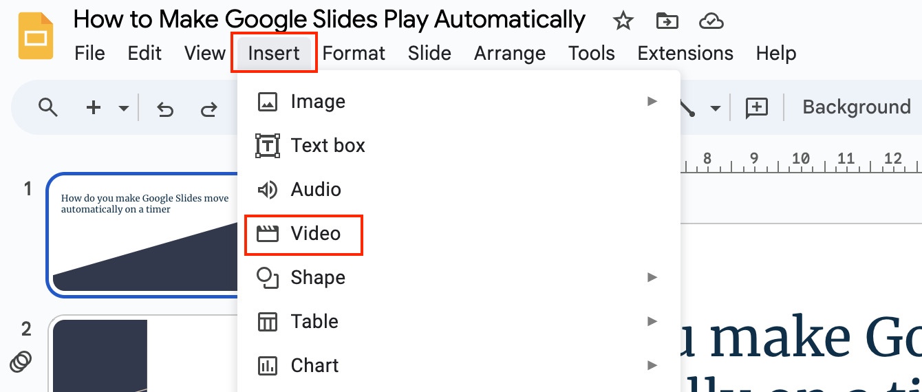 Inserting a Video in Google Slides