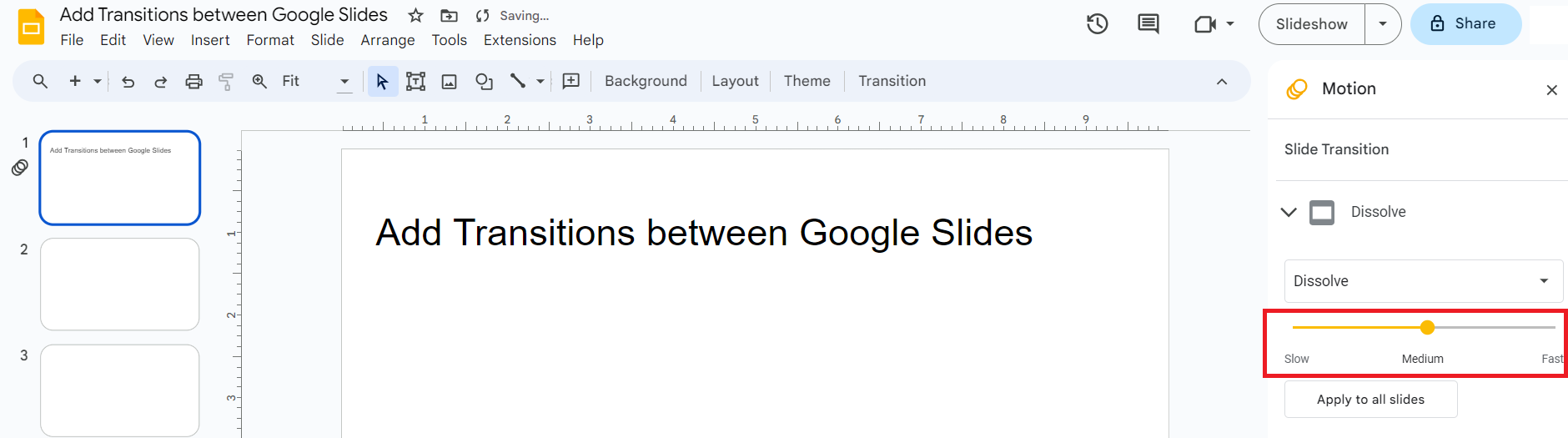 Transition Speed in Google Slides