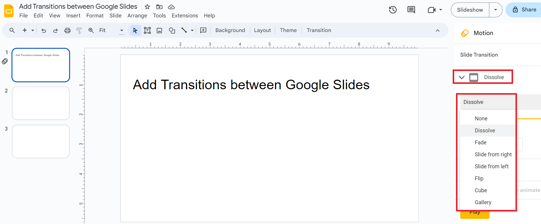 Transitions Types in Google Slides