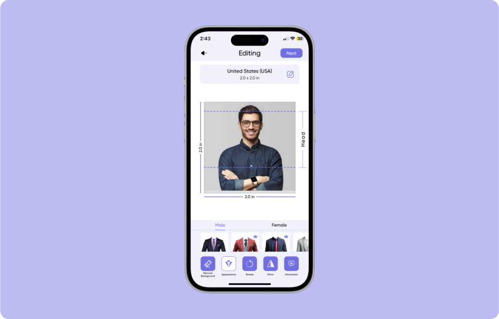 Editing in Passport Photo Maker App