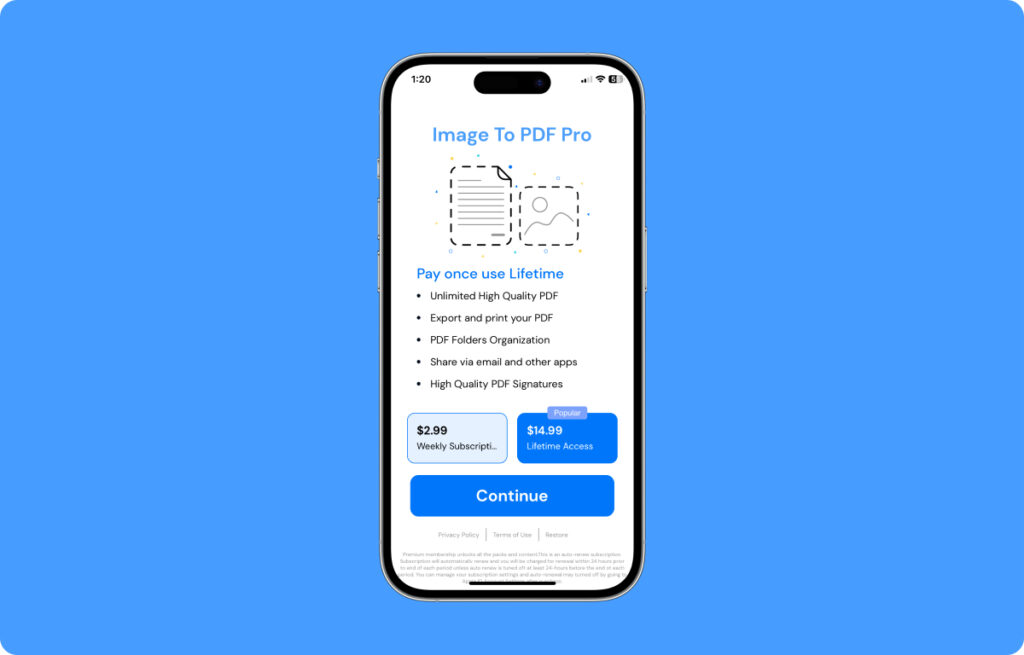 Premium subscription for Photo to PDF