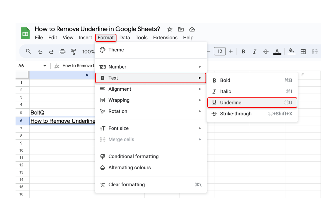 Removing Underline Using Format Menu