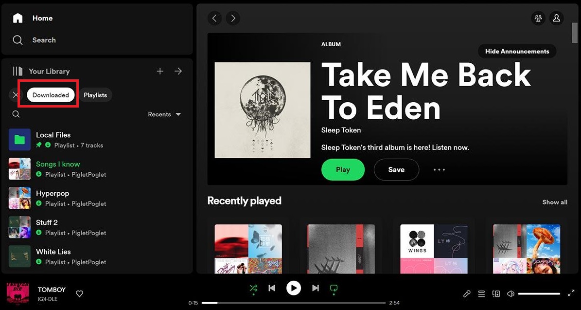 Select Downloaded on desktop Spotify