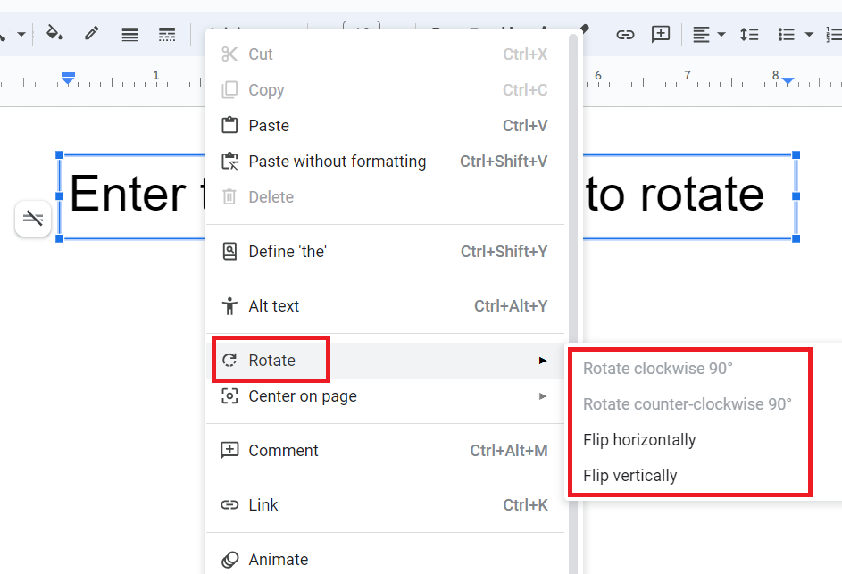 Select Rotate by right click in google slides