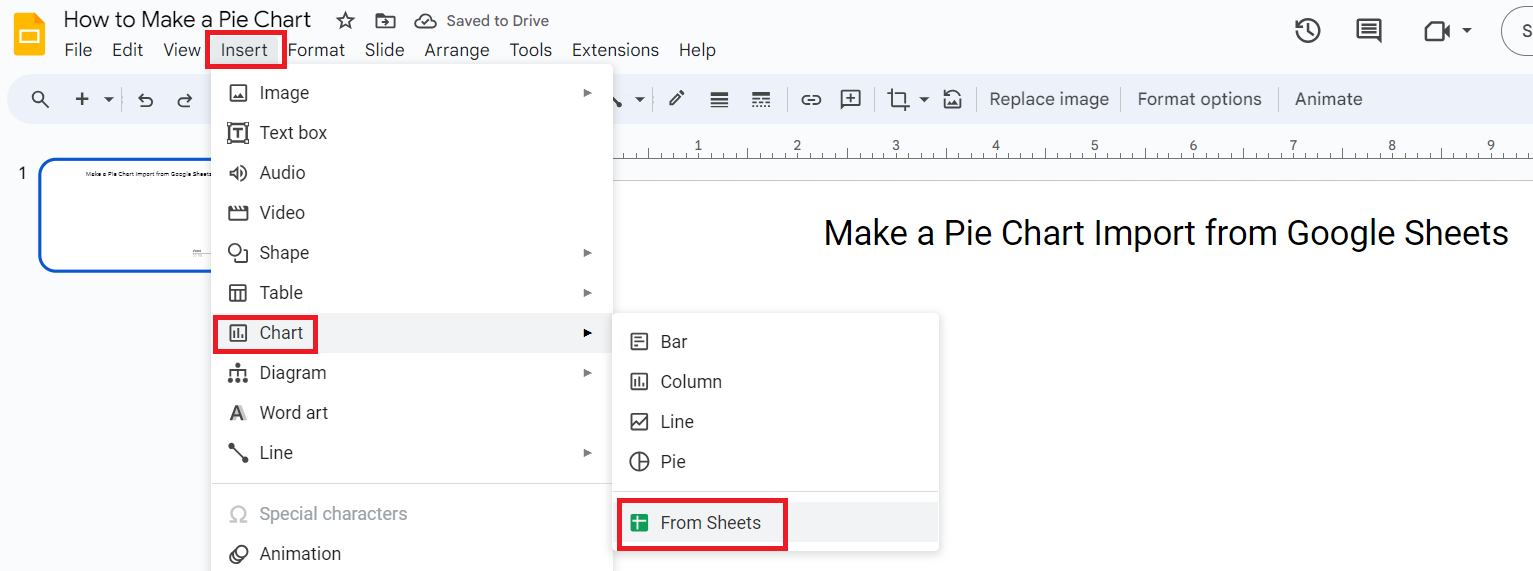 Insert Pie Chart from Google Sheets