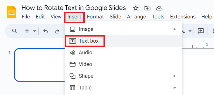 Inserting a Text Box in Google Slides