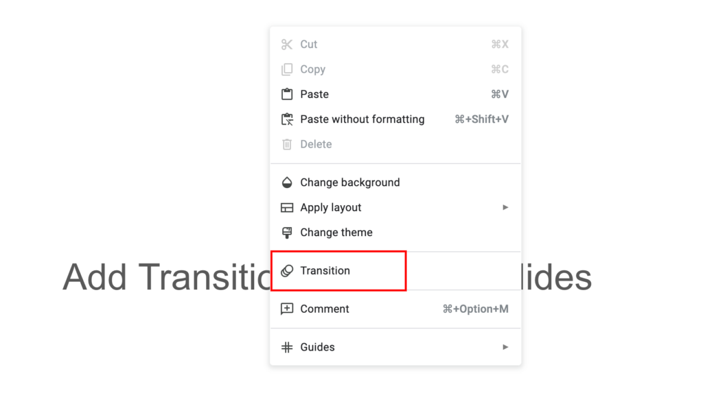 Add Transition Using Mouse Shortcut