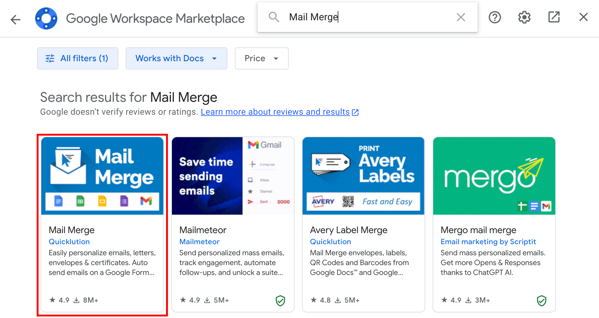 Choose Mail Merge Add on
