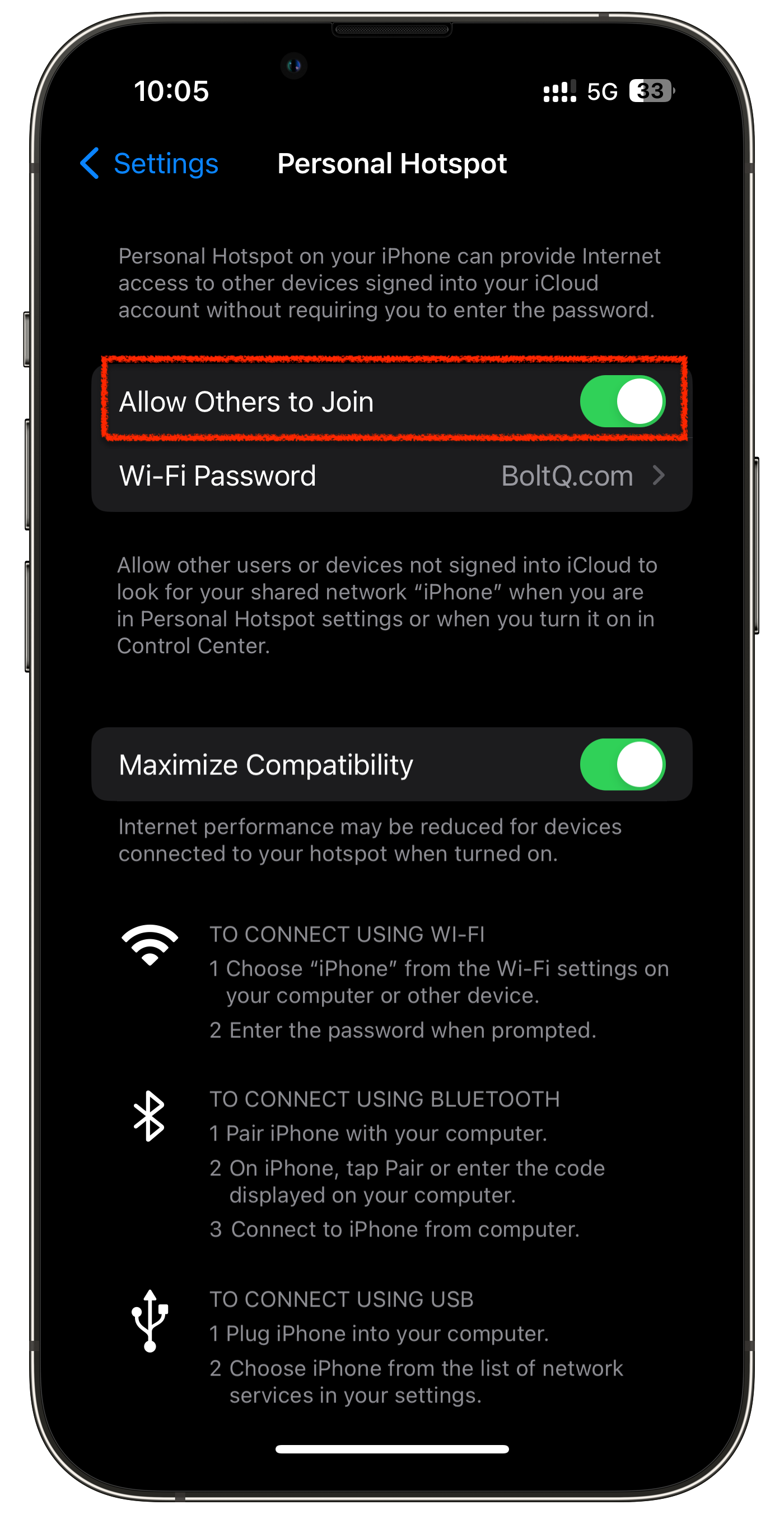 Enable Personal Hotspot and Allow Others
